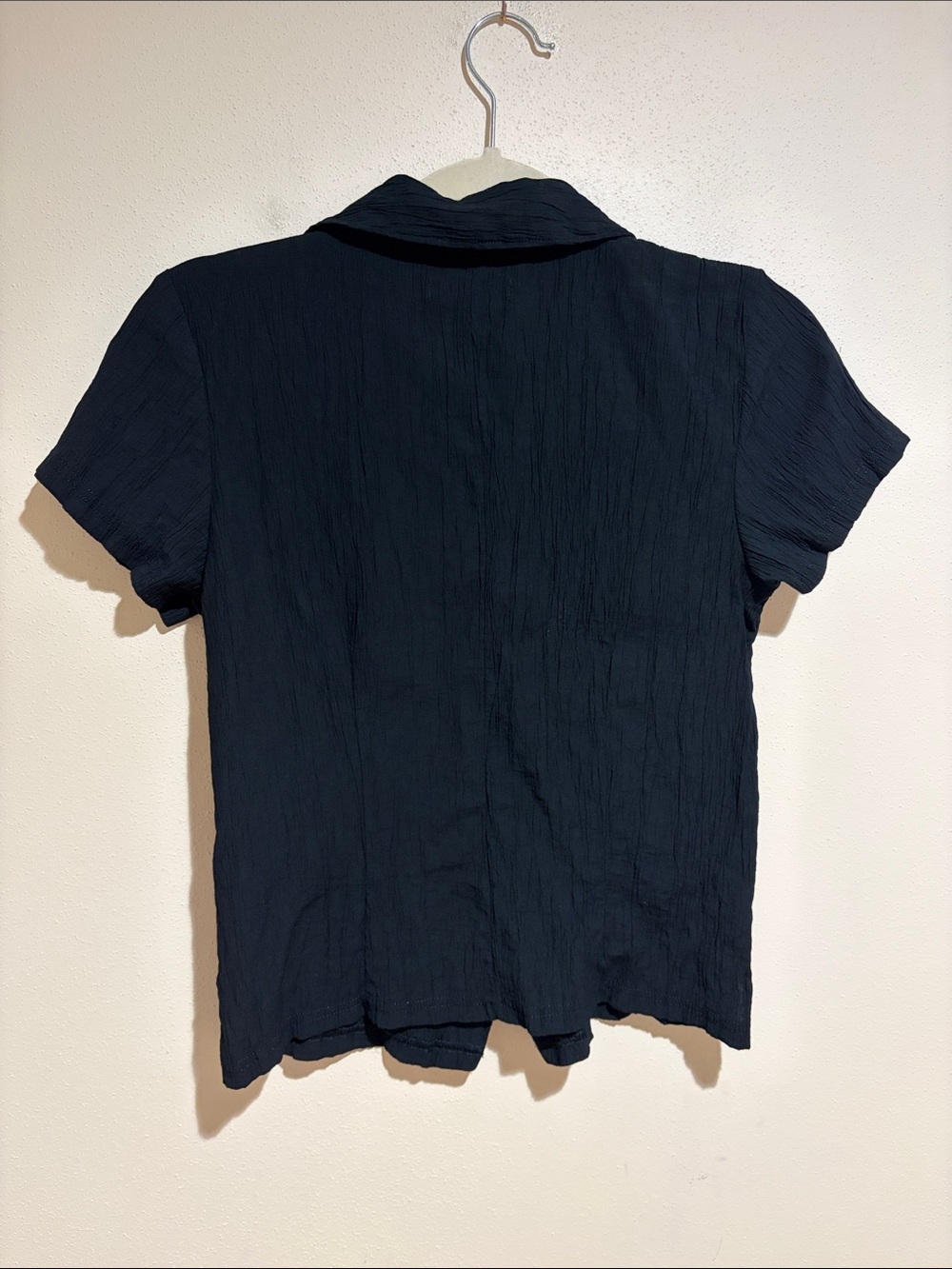 Madewell Notched V-Neck Button-Up Top Short Sleeve Black Size Medium NL056 - Picture 14 of 14